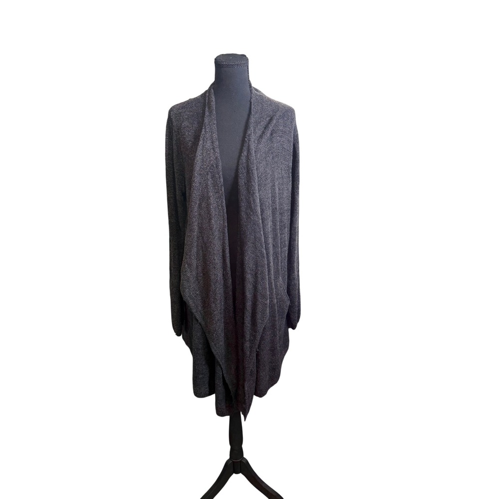 Barefoot Dreams Cardigan Women L/XL Black Grey Excellent CozyChic Lite Wrap 903